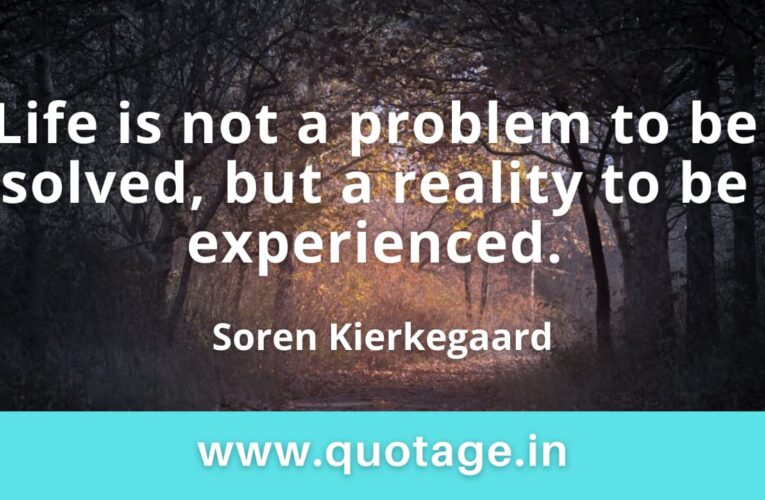 “Life is not a problem to be solved, but a reality to be experienced.”– Soren Kierkegaard 